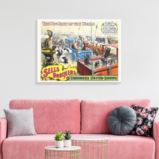 Circus Poster toont wilde dieren in kooien Canvas Afdruk (Insitu (Woonkamer))