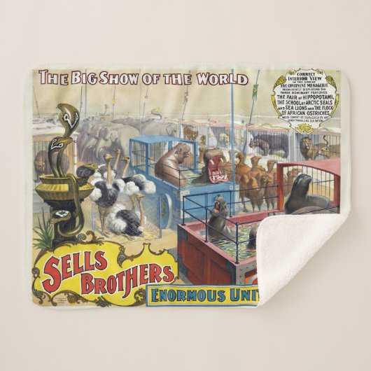 Circus Poster toont wilde dieren in kooien Sherpa Deken (Voorkant (horizontaal))