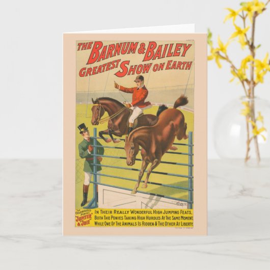 Circus Poster van 2 pony's springen over een obsta Kaart (Gele Bloem)