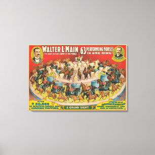 Circus Poster van 63 optredende paarden in één rin Canvas Afdruk