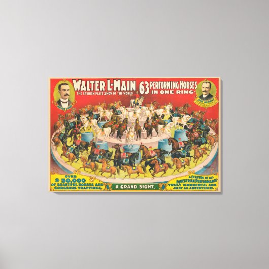 Circus Poster van 63 optredende paarden in één rin Canvas Afdruk (Voorkant)