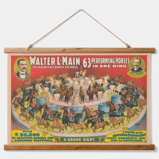 Circus Poster van 63 optredende paarden in één rin Hangend Wandkleed (Voorkant)