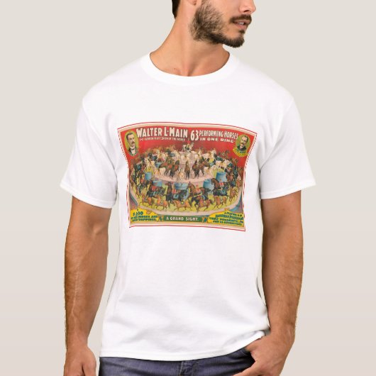 Circus Poster van 63 optredende paarden in één rin T-shirt (Voorkant)