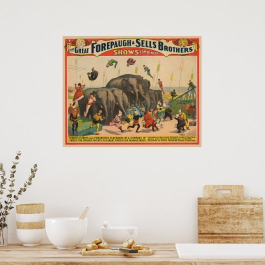 Circus Poster van acrobaten springen over olifante (Keuken)