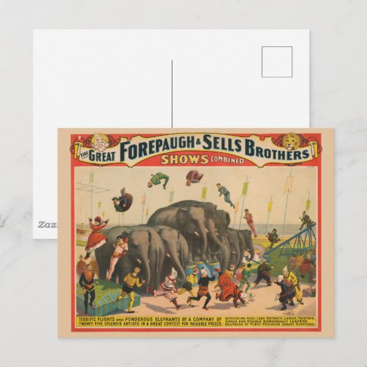 Circus Poster van acrobaten springen over olifante Briefkaart (Voorkant / Achterkant)