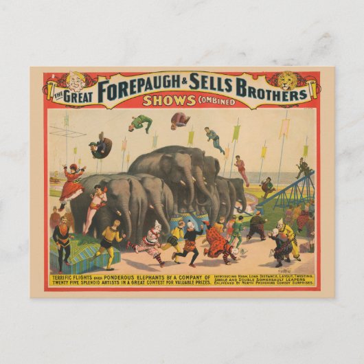 Circus Poster van acrobaten springen over olifante Briefkaart (Voorkant)