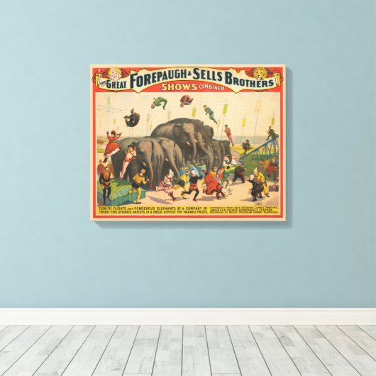 Circus Poster van acrobaten springen over olifante Canvas Afdruk (Insitu (Houten vloer))