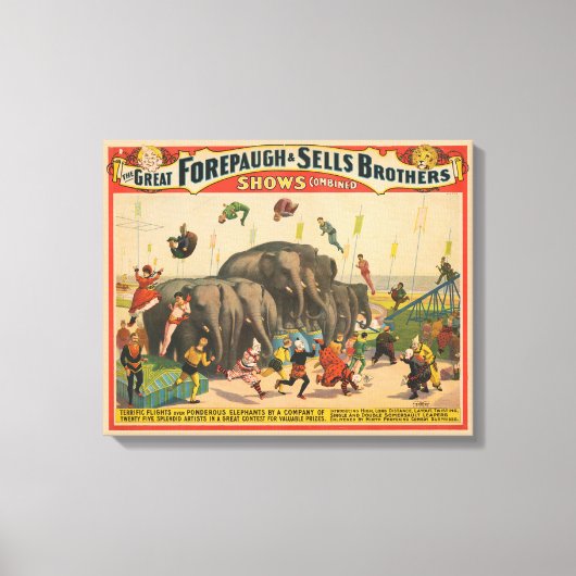 Circus Poster van acrobaten springen over olifante Canvas Afdruk (Voorkant)