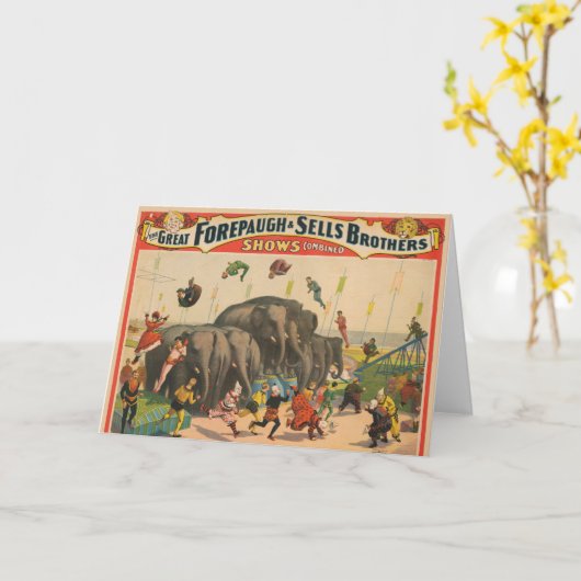 Circus Poster van acrobaten springen over olifante Kaart (Gele Bloem)
