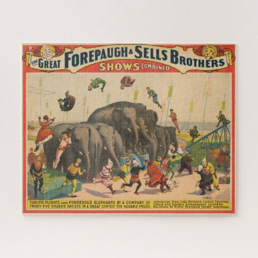 Circus Poster van acrobaten springen over olifante Legpuzzel (Horizontaal)