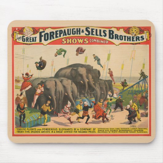 Circus Poster van acrobaten springen over olifante Muismat (Voorkant)