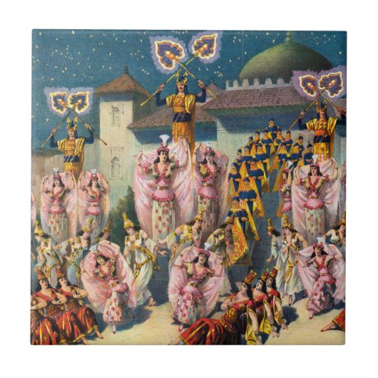 Circus Poster van dansers voor de Moorse koning Tegeltje (Voorkant)