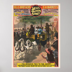 circus Poster van een aap gedreven coach