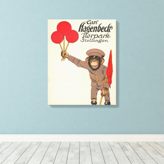 circus Poster van een aap met ballonnen Canvas Afdruk (Insitu (Houten vloer))