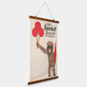 circus Poster van een aap met ballonnen Hangend Wandkleed (Gebogen)