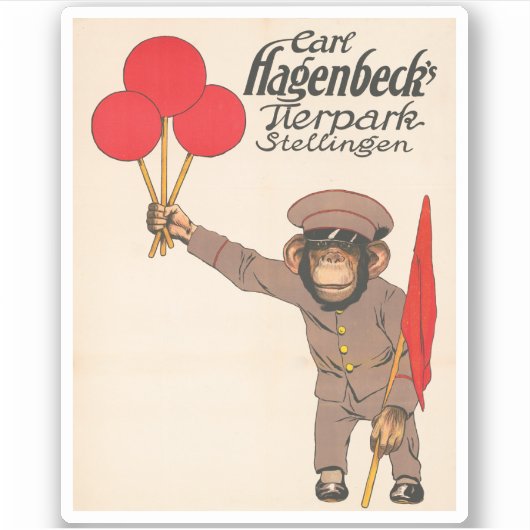 circus Poster van een aap met ballonnen Sticker (Voorkant)