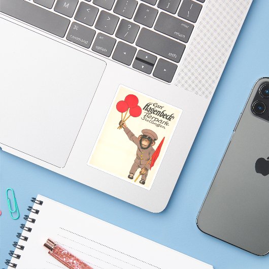 circus Poster van een aap met ballonnen Sticker (Laptop met iPhone)