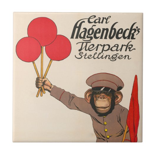  circus Poster van een aap met ballonnen Tegeltje (Voorkant)