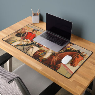 Circus Poster van jockeys op paarden springen een  Bureaumat