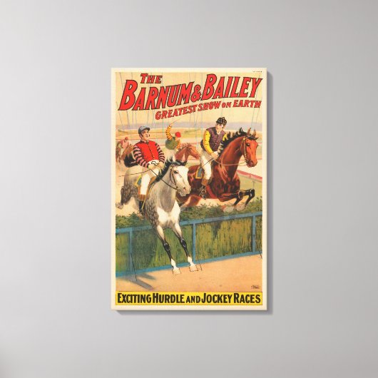Circus Poster van jockeys op paarden springen een Canvas Afdruk (Voorkant)