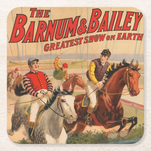 Circus Poster van jockeys op paarden springen een Kartonnen Onderzetters (Voorkant)