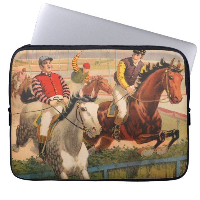 Circus Poster van jockeys op paarden springen een  Laptop Sleeve (Voorkant)