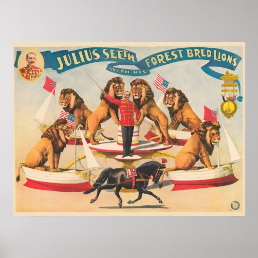 Circus Poster van Julius Seeth met zijn leeuwen (Voorkant)