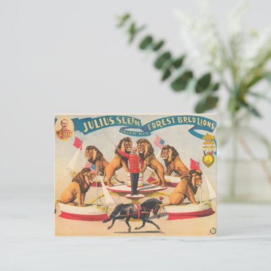 Circus Poster van Julius Seeth met zijn leeuwen Briefkaart (Staand voorkant)