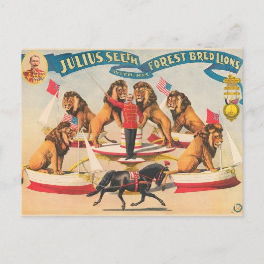 Circus Poster van Julius Seeth met zijn leeuwen Briefkaart (Voorkant)
