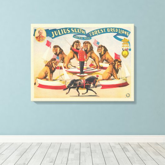 Circus Poster van Julius Seeth met zijn leeuwen Canvas Afdruk (Insitu (Houten vloer))