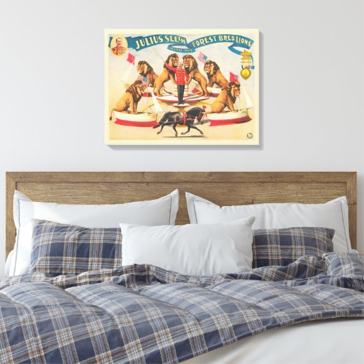 Circus Poster van Julius Seeth met zijn leeuwen Canvas Afdruk (Insitu (Slaapkamer))