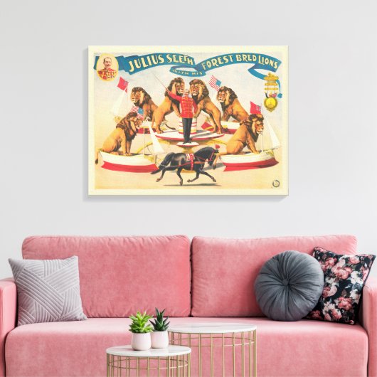 Circus Poster van Julius Seeth met zijn leeuwen Canvas Afdruk (Insitu (Woonkamer))