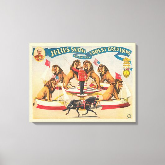 Circus Poster van Julius Seeth met zijn leeuwen Canvas Afdruk (Voorkant)