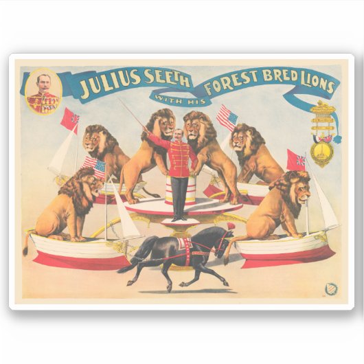Circus Poster van Julius Seeth met zijn leeuwen Sticker (Voorkant)