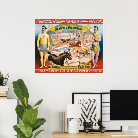  circus Poster van mannetjes ruitertjes & clown (Thuiskantoor)