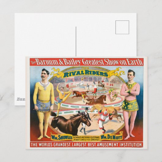  circus Poster van mannetjes ruitertjes & clown Briefkaart (Voorkant / Achterkant)