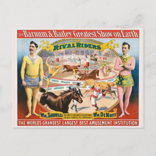 circus Poster van mannetjes ruitertjes & clown Briefkaart (Voorkant)