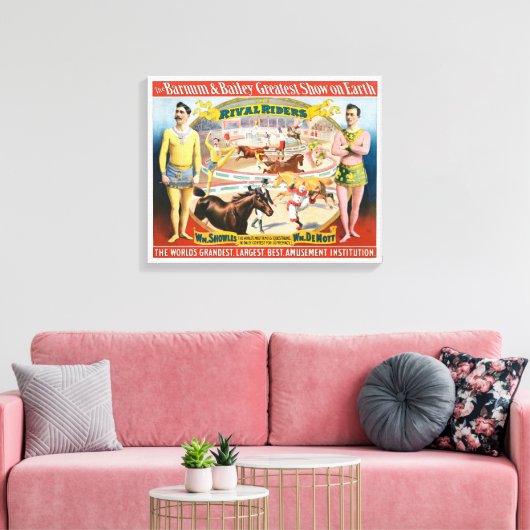 circus Poster van mannetjes ruitertjes & clown Canvas Afdruk (Insitu (Woonkamer))