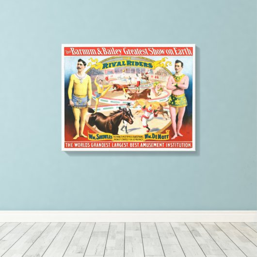 circus Poster van mannetjes ruitertjes & clown Canvas Afdruk (Insitu (Houten vloer))