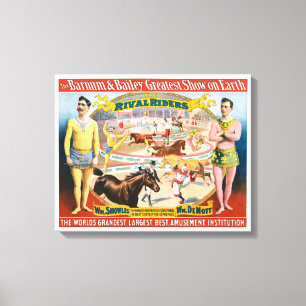  circus Poster van mannetjes ruitertjes & clown Canvas Afdruk