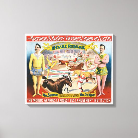  circus Poster van mannetjes ruitertjes & clown Canvas Afdruk (Voorkant)