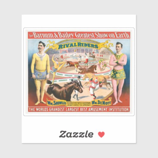  circus Poster van mannetjes ruitertjes & clown Sticker (Vel)
