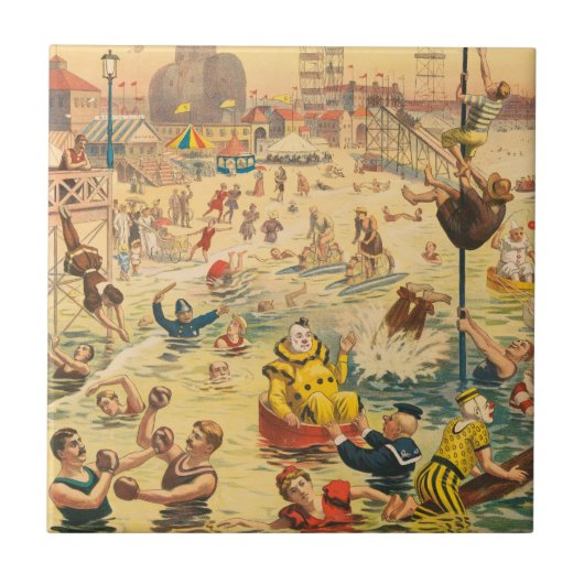 Circus Poster van mensen in kostuums die optreden Tegeltje (Voorkant)