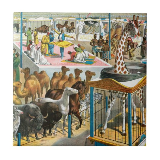 Circus Poster van mensen van verschillende nationa Tegeltje (Voorkant)