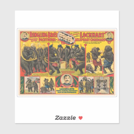 Circus Poster van olifanten optreden Sticker (Vel)
