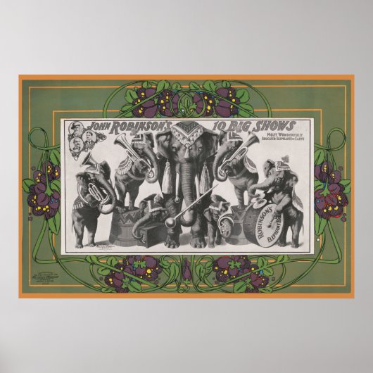 Circus Poster van olifanten speelinstrumenten (Voorkant)