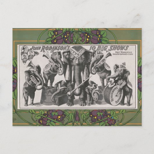 Circus Poster van olifanten speelinstrumenten Briefkaart (Voorkant)