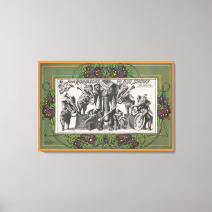Circus Poster van olifanten speelinstrumenten Canvas Afdruk