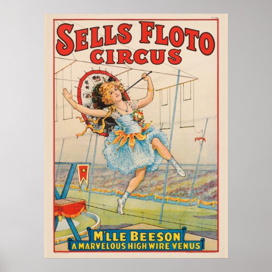 Circus Poster van Tight-Rope Walker met een Paraso (Voorkant)