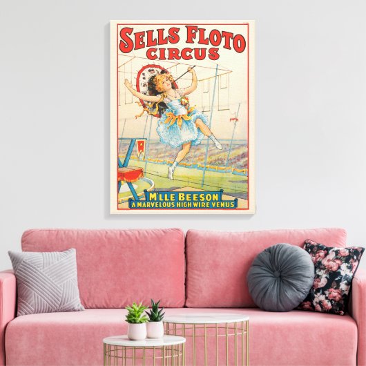 Circus Poster van Tight-Rope Walker met een Paraso Canvas Afdruk (Insitu (Woonkamer))